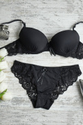 Черный комплект из микрофибры и кружева с пуш-ап эффектом 34796, Цвет: Черный, Размер: 85 B трусики XL