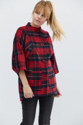 Демисезонное женское пальто в большую клетку 32133, Цвет: Красный, Размер: S