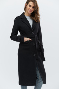Чорне однотонне пальто з погонами 15569, Колір: Чорний, Розмір: M