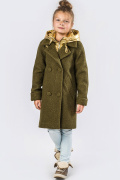 Детское двубортное пальто с лацканами цвета хаки-золото 33911, Цвет: Хаки, Размер: 122