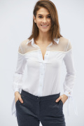 Блузка с прозрачной сеточкой цвет белый 27770, Цвет: Белый, Размер: XS