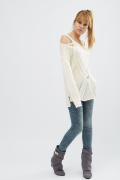 Стильный вязаный молочный джемпер 20468, Цвет: Молочний, Размер: ONE SIZE