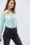 Стильна нефритова блузка на ґудзиках 27962, Колір: М'ята, Розмір: XS