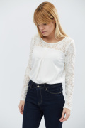 Молочная блуза с гипюровыми рукавами 27445, Цвет: Молочний, Размер: XS