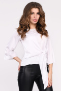 Стильная белая блузка из шелка с завязкой 35058, Цвет: Белый, Размер: XS