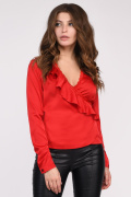 Червона шовкова блуза 35060, Колір: Червоний, Розмір: XS