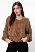 Коричневий короткий светр 36278, Колір: Капучино, Розмір: XS