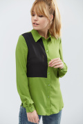 Жіноча сорочка з чорною вставкою 32211, Колір: Оливковий, Розмір: XS
