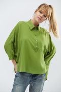 Шифоновая рубашка оверсайз цвет оливка 32216, Цвет: Оливковый, Размер: XS