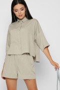 Женский оливковый костюм с рубашкой и шортами 48812, Цвет: Хаки, Размер: XS