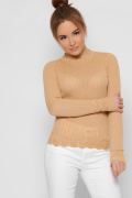 Трикотажний светр із ажурним малюнком колір пісок 36865, Колір: Кемел, Розмір: ONE SIZE