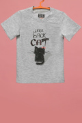 Дитяча футболка Standart з принтом Black black cat 34485, Колір: Сірий, Розмір: 98