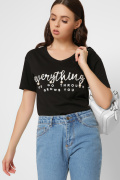 Женская черная футболка Standart со стразами и надписью Everything 57863, Цвет: Черный, Размер: S