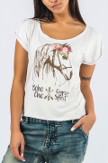 Женская белая футболка с изображением лошади в стиле "бохо" 58031, Цвет: Белый, Размер: M