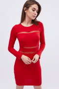 Червона міні-сукня з прозорими вставками 32034, Колір: Червоний, Розмір: XS