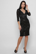 Черное гипюровое платье с треугольным вырезом 29134, Цвет: Черный, Размер: XS