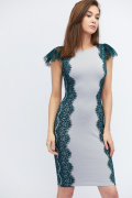 Облегающее платье миди с гипюром 32801, Цвет: Смарагдовий, Размер: XS