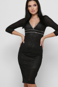 Черное платье с глубоким вырезом со стразами 29142, Цвет: Черный, Размер: XS