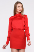 Комбинированное мини платье красного цвета 35073, Цвет: Красный, Размер: XS
