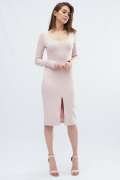 Рожева міді-сукня з ефектним розрізом 32630, Колір: Світло-рожевий, Розмір: XS