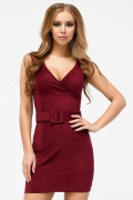Замшева сукня з v-подібним вирізом 34772, Колір: Бургунді, Розмір: XS