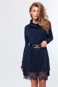 Трикотажна синя сукня з гіпюровим низом 34740, Колір: Синій, Розмір: XS