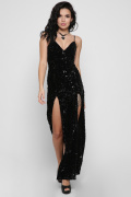 Елегантна чорна сукня в паєтках з глибокими розрізами 36347, Колір: Чорний, Розмір: S