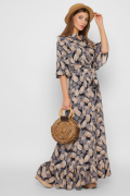Максі-сукня з принтом і воланами 35775, Колір: Синій, Розмір: XS