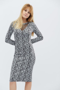 Платье футляр в цветочек цвета черный-серый 15914, Цвет: Серый, Размер: XS