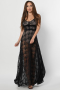 Черное дизайнерское платье с вышивкой 36390, Цвет: Черный, Размер: XS