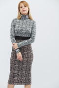 Двухцветное платье миди с высоким воротником 18807, Цвет: Серый, Размер: XS