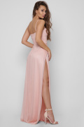 Витончена довга персикова сукня з розрізами 36496, Колір: Персиковий, Розмір: XS