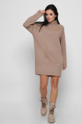Свободное бежевое платье-джемпер с воротником 36359, Цвет: Бежевый, Размер: XS