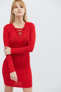 Міні сукня зі шнурівкою на грудях кольору червоний 28802, Колір: Червоний, Розмір: XS