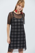 Сукня в клітинку з прозорою сіткою 32343, Колір: Чорний, Розмір: XS