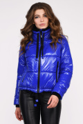 Яскрава жіноча куртка з високим коміром 35041, Колір: Синій, Розмір: S