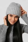 Женская трикотажная шапка с отворотом цвет серый 38329, Цвет: Серый, Размер: ONE SIZE