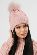 Жіноча шапка з помпоном колір пудра 38337, Колір: Пудровий, Розмір: ONE SIZE