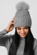 Зимняя шапка на флисе с помпоном цвет серый 38356, Цвет: Т. серый, Размер: ONE SIZE