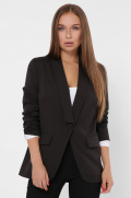 Удлиненный черный женский пиджак на пуговице 36018, Цвет: Черный, Размер: L