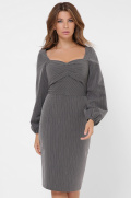 Офісна сукня міді у вертикальну смужку 36116, Колір: Графіт, Розмір: XS