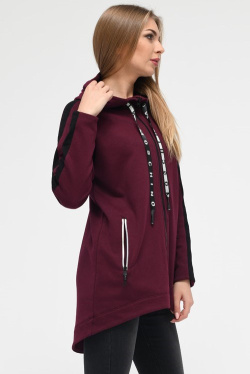 Удлиненная спортивная кофта с капюшоном и карманами цвет марсала 34573, Цвет: Бургунди, Размер: XS, изображение 4