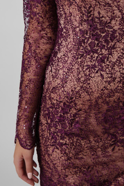 Праздничное платье футляр с кружевом и пайетками 36387, Цвет: Бургунди, Размер: XS, изображение 5