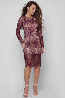 Праздничное платье футляр с кружевом и пайетками 36387, Цвет: Бургунди, Размер: XS, изображение 2