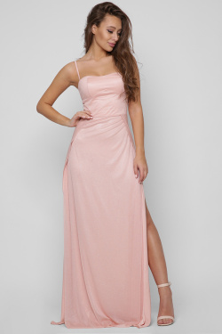 Витончена довга персикова сукня з розрізами 36496, Колір: Персиковий, Розмір: XS, зображення 2