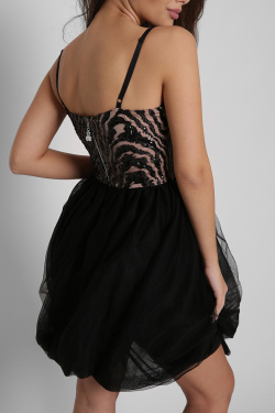 Черное платье баллон с пайетками 36335, Цвет: Черный, Размер: XS, изображение 5