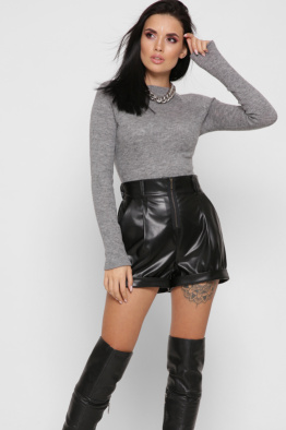 Чорні шкіряні шорти на резинці 38301, Колір: Чорний, Розмір: XS, зображення 4