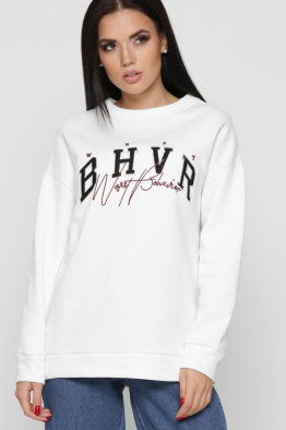 Широкий белый свитшот с вышивкой 38652, Цвет: Белый, Размер: L, изображение 2