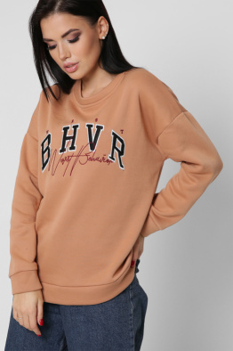Широкий свитшот капучино с вышивкой 38654, Цвет: Капучино, Размер: L, изображение 2