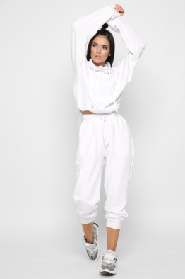 Жіночий спортивний костюм з худі на блискавці та джогерами 38128, Колір: Білий, Розмір: XS, зображення 5